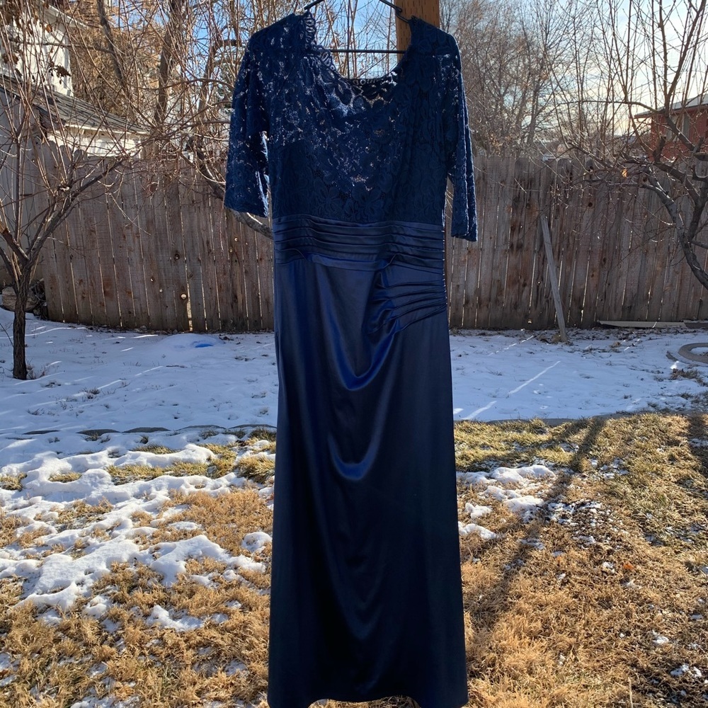 Miusol Navy Blue Lace & Satin Maxi Dress